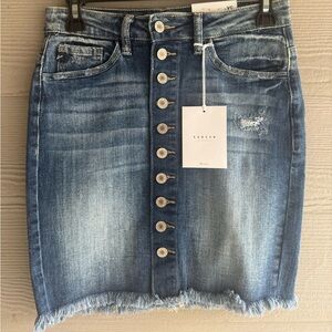 KanCan Women's Distressed Blue Denim Skirt